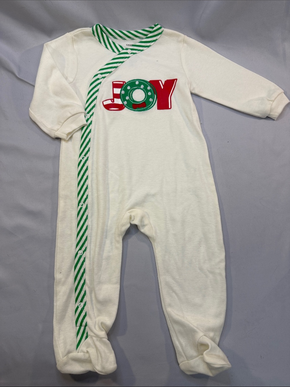 George NWT White Footed One-Piece with Green Trim & Red 'JOY' Applique
